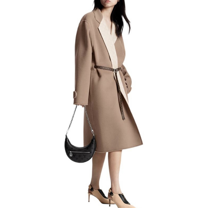 lv louis vuitton lapel monogram contrast panel belted wrap long coat